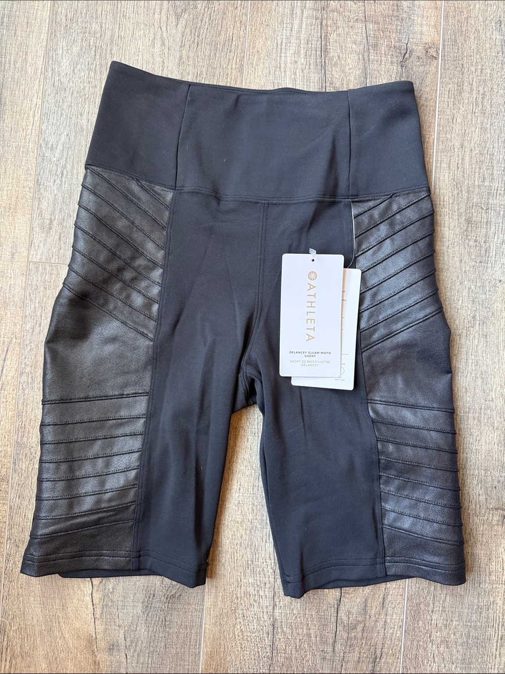 Athleta Black High-Rise Bike Shorts with Textured Side Panels